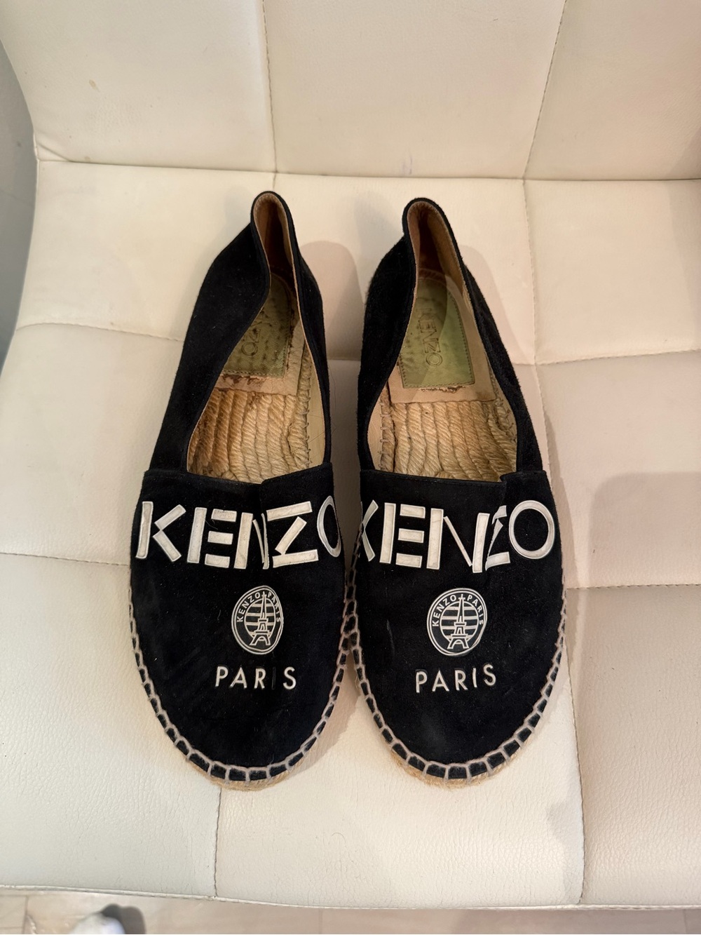 Kenzo Black Suede Espadrille Flats with White Logo